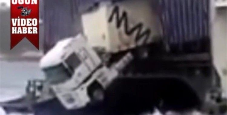 TIR sürücüsü el frenini çekmeyi unutursa video izle..