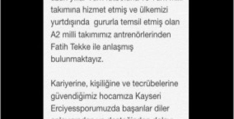 Kayseri Erciyesspor, Fatih Tekke ile anlaştı