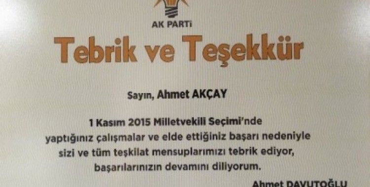 Başbakan Davutoğlu'ndan Tekirdağ'a Tebrik ve teşekkür belgesi