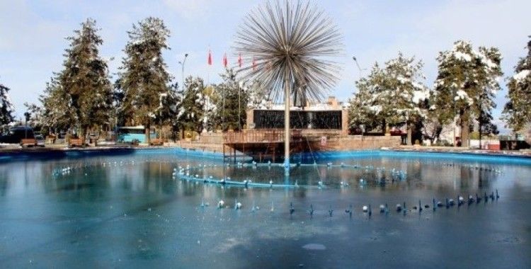Erzurum'da süs havuzları dondu