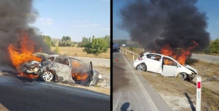 Bariyerlere çarpan araç alev topuna döndü: 1 ölü