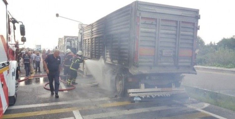 Tırın lastikleri alev alev yandı, D-100’de trafik durdu