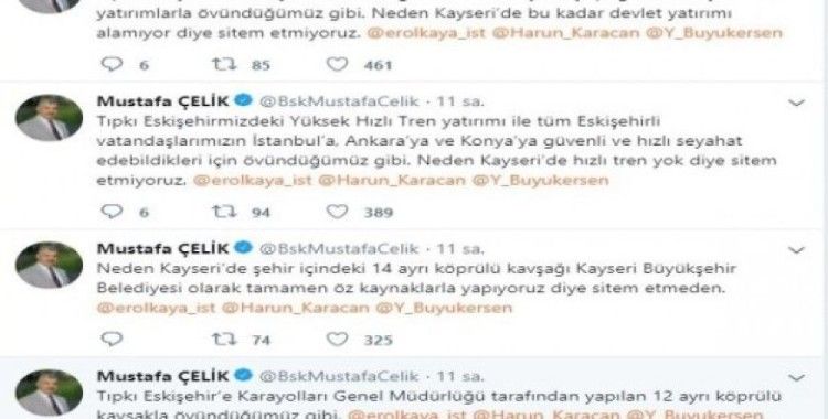 Kayseri ile Eskişehir arasında twitter atışması
