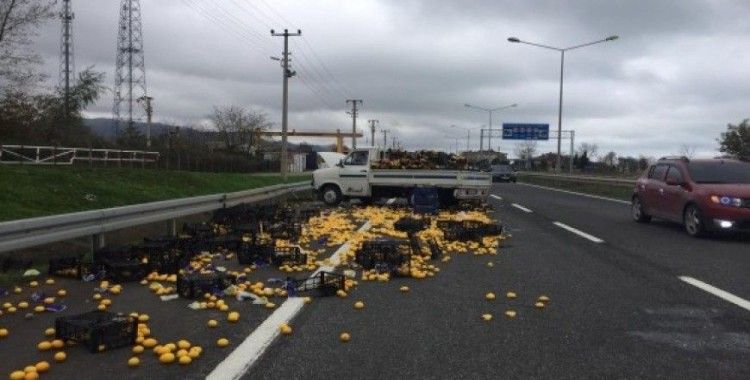 Limon yüklü kamyonet kaza yaptı