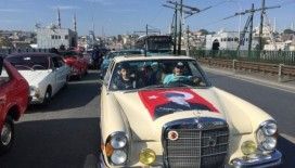 Galata Köprüsü’nde 100 klasik otomobil ile 100’üncü yıl konvoyu