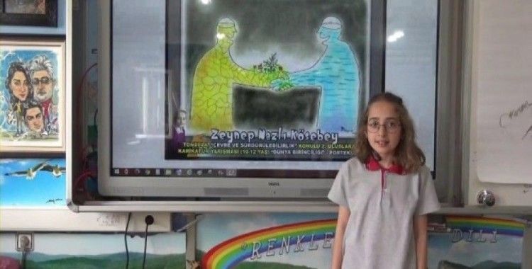 Minik Zeynep karikatürde "dünya birincisi" oldu