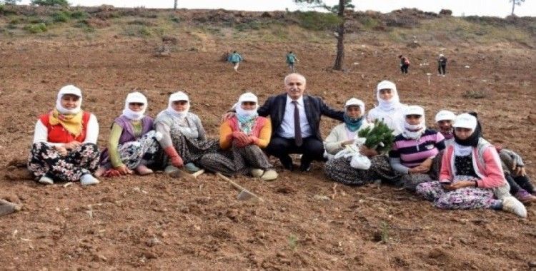 Başkan Davut Aydın, mevsimlik işçilerle fidan dikti