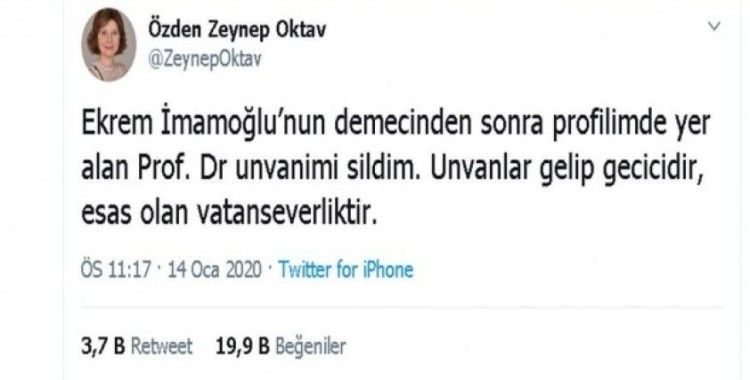 Prof. Dr. Özden Zeynep Oktav, İmamoğlu’na tepki