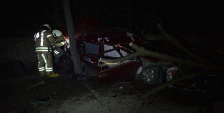 Sürücüsünün hakimiyetini kaybettiği otomobil önce ağaca çarptı