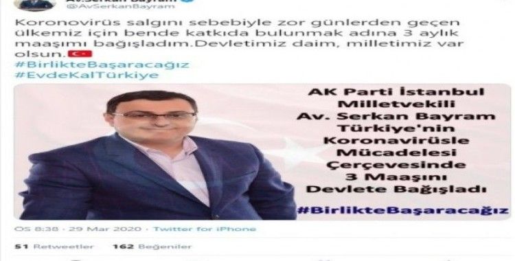 AK Parti İstanbul Milletvekili’nden korona virüsle mücadeleye anlamlı destek