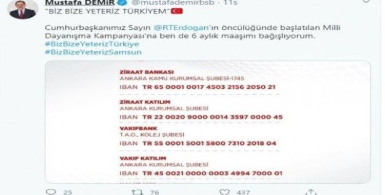 Samsun’dan “Biz Bize Yeteriz Türkiyem"e destek