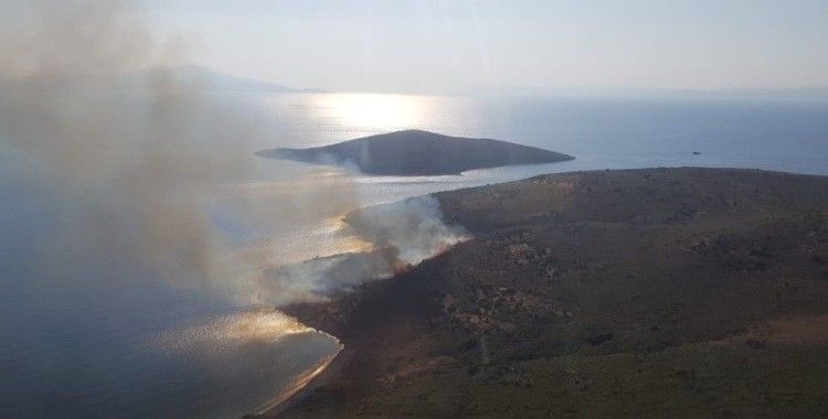 Maden Adası'nda örtü yangını helikopter ile söndürüldü