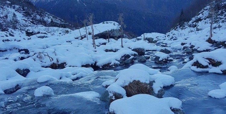 Artvin'in Macahel Karçal dağları eteklerinde bulunan göller ve akarsular buz tuttu