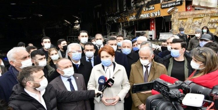 İYİ Parti lideri Akşener yangında zarar gören Kasaplar Çarşısı esnafını ziyaret etti