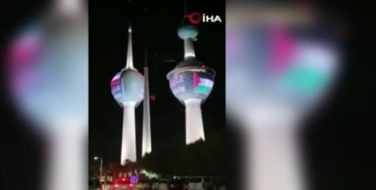 Kuveyt Kuleleri’ne Filistin bayrağı silüeti yansıtıldı