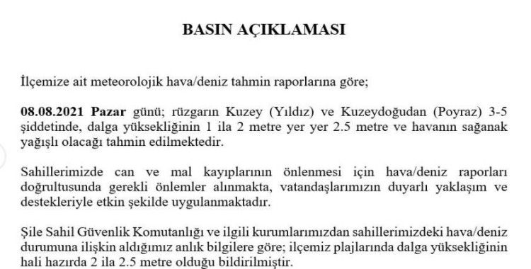 Olumsuz hava koşulları nedeniyle Şile'de denize girmek yasaklandı