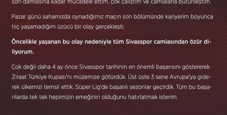 Caner Osmanpaşa, Sivasspor camiasından özür diledi