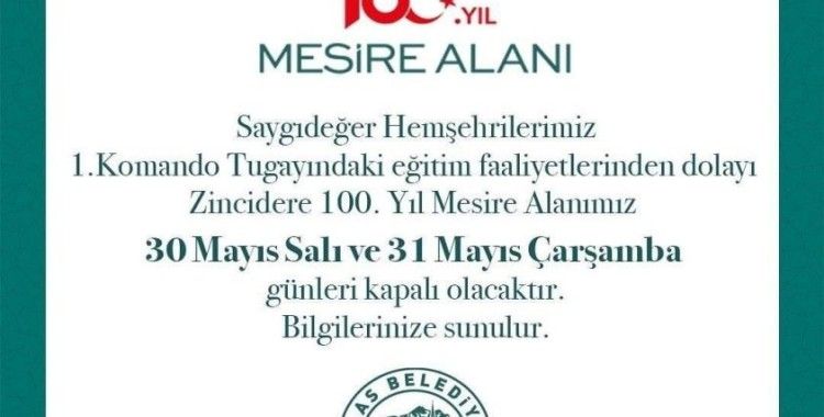 Zincidere Mesire Alanı 2 Gün Kapalı Olacak
