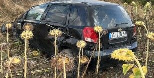 Takla atıp ayçiçek tarlasına giren otomobilde 2 kişi yaralandı
