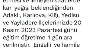 Bingöl’ün 5 ilçesinde okullar tatil edildi
