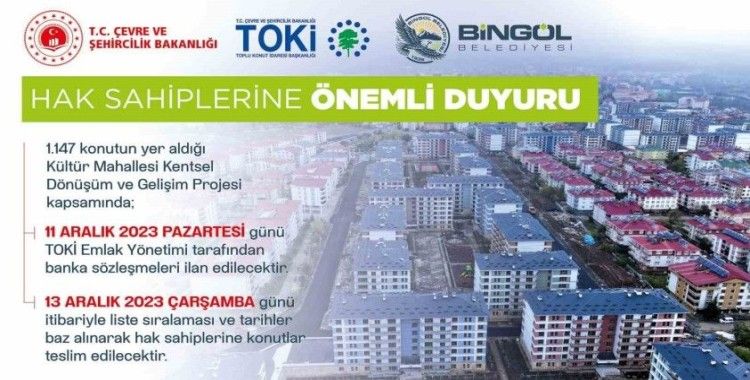 Bingöl’de kentsel dönüşümde teslimat süreci başladı
