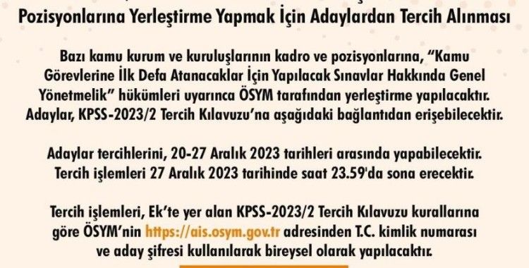 ÖSYM’den ’KPSS tercih’ duyurusu
