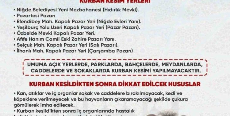 Niğde’de Kurban Kesim Yerleri Belirlendi