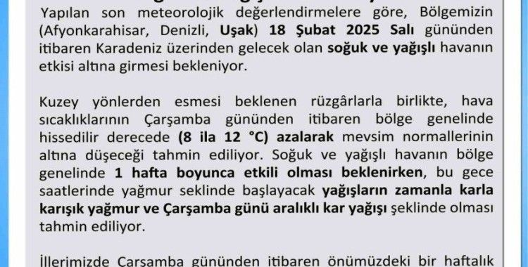 Uşak Valiliğinden soğuk ve yağışlı hava için uyardı
