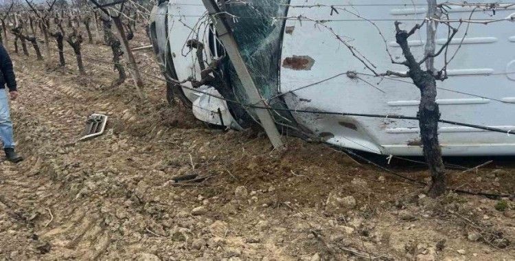 Boş minibüs üzüm bağlarının arasına uçtu: 1 yaralı
