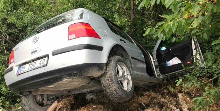 Yoldan savrulan otomobil ağaça çarparak durabildi
